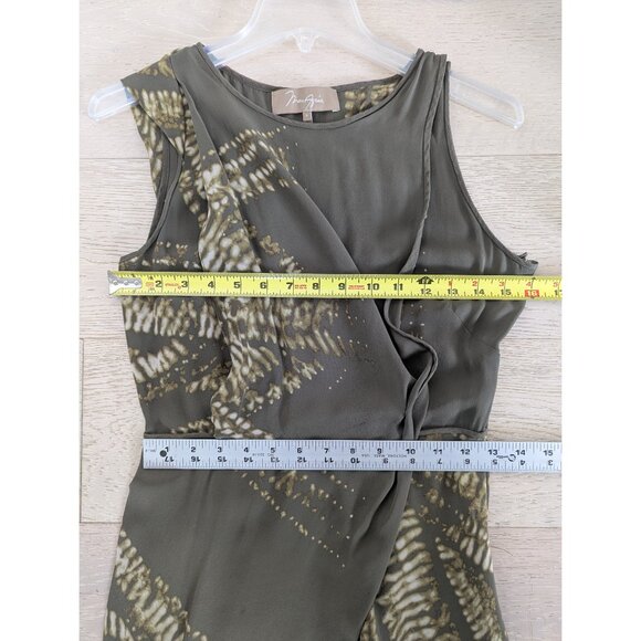 MAX AZRIA Silk Asymmetric Wrap Effect Olive Dress With Abstract Pattern; Size 4 - Picture 7 of 11